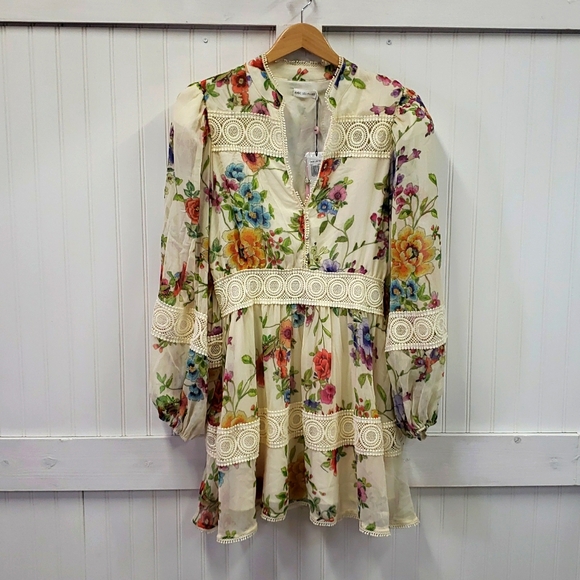 Avec Les Filles NWT White Zinnia Floral Long Sleeve Embroidered Dress Size 10 - Picture 3 of 6